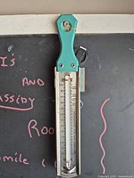 Full view of Taylor candy thermometer showing handle, scale and glass tube