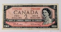 Full front view of 1954 Bank of Canada $2 note