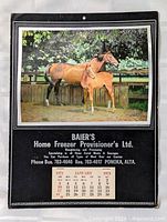 Full view of calendar showing horse image, advertising text, January 1971 pad