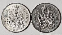 Obverse view of both 1979 and 1972 Canadian 50 cent coins