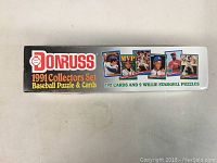 Side view of the Donruss 1991 Collectors Set box showing the product name and images of baseball players.