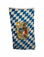 Full view of the blue-and-white Bavaria flag with coat of arms