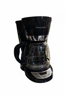 Front and side view of the coffeemaker with carafe in place