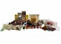 Wide shot of entire lot: candles, holders, berry rings, accessories