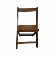 Front view of wood folding chair showing slatted seat and backrest