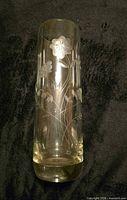 front view showing etched floral design on clear crystal vase