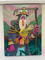 Front view of acrylic painting showing shaman figure and entire artwork