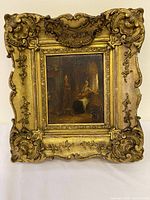 Front view of framed oil painting showing entire frame and artwork