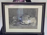 Full view of framed charcoal drawing