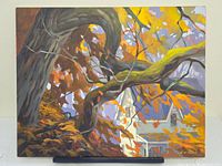 Front view of the signed oil painting showing composition and signature