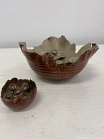 Large scalloped-rim bowl and small matching bowl showing glazes and form