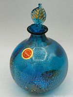 Full view of Murano blue art glass perfume bottle with stopper