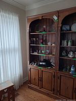 Full view of two-piece hutch showing shelving and lower cabinets