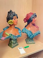 Front view showing both busts with bases and inscriptions