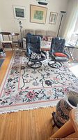 Full view of rug in living room showing overall pattern and size