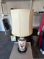 Full view of lamp with shade showing overall style and size