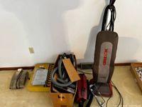 Upright vacuum, canister unit, hose, attachments, bags in box
