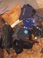 Overview of entire lot showing bags, waist packs and clothing