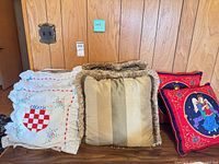 Croatia crest cushions, fringed striped cushion, red embroidered cushions