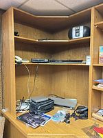 Overall view of three-shelf unit with all electronics in place