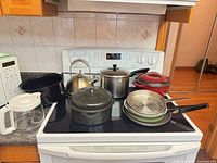 All cookware pieces grouped on stove