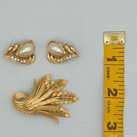 Earrings and brooch with tape measure for scale