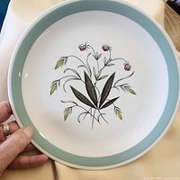 Front of plate showing botanical motif and green border