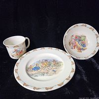 Set showing plate, bowl and mug with Bunnykins designs