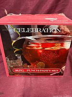 Retail box front showing Indiana Glass Celebration 18-piece punch/party set