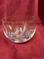 Side view of crystal bowl showing floral painting