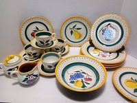Group view showing entire 19-piece Stangl Fruit dinnerware set