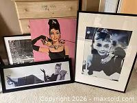 Group shot showing all four framed Audrey Hepburn art pieces