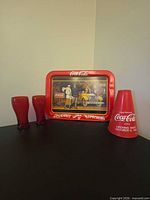 Full lot: tray, two glasses, megaphone