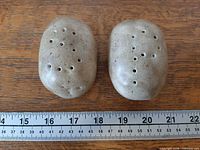 Top view of both shakers with ruler for scale, showing hole patterns