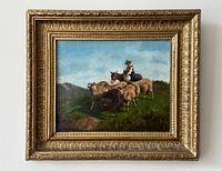 Framed painting on wall showing full composition and frame