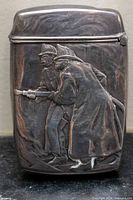 Front view showing relief of two firemen with hose