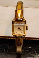 Front view of Benrus gold-filled wristwatch showing dial and case