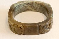 Overall view of square carved jade bangle