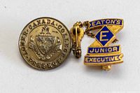 Front view of both lapel pins showing designs and inscriptions