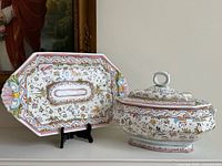 Tureen with lid and matching underplate on stand