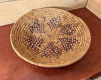 Top view of entire woven basket showing pattern and overall size