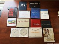 Overview of all FYC DVD sleeves and discs arranged on desk