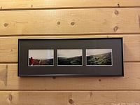 Front view of framed triptych showing all three photographs