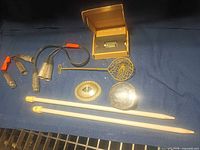 Group shot of all items on blue surface