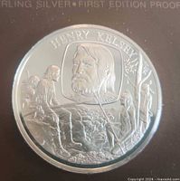 Obverse of Henry Kelsey sterling silver medal in holder