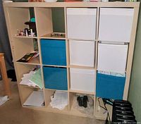 Front view of 4×4 birch Kallax unit showing all cube openings