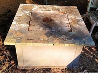 Full view square fire pit table with slate tile top and base