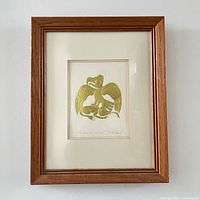 Framed artwork front view showing wood frame and mat
