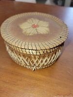 Closed round quillwork birch bark box