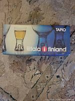 Printed cardboard box marked Tapio Iittala Finland front view